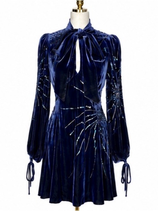 Marc Jacobs Dresses & Skirts - Marc Jacobs Midnight Blue Velvet Bow-Tie Long Sleeve Dress